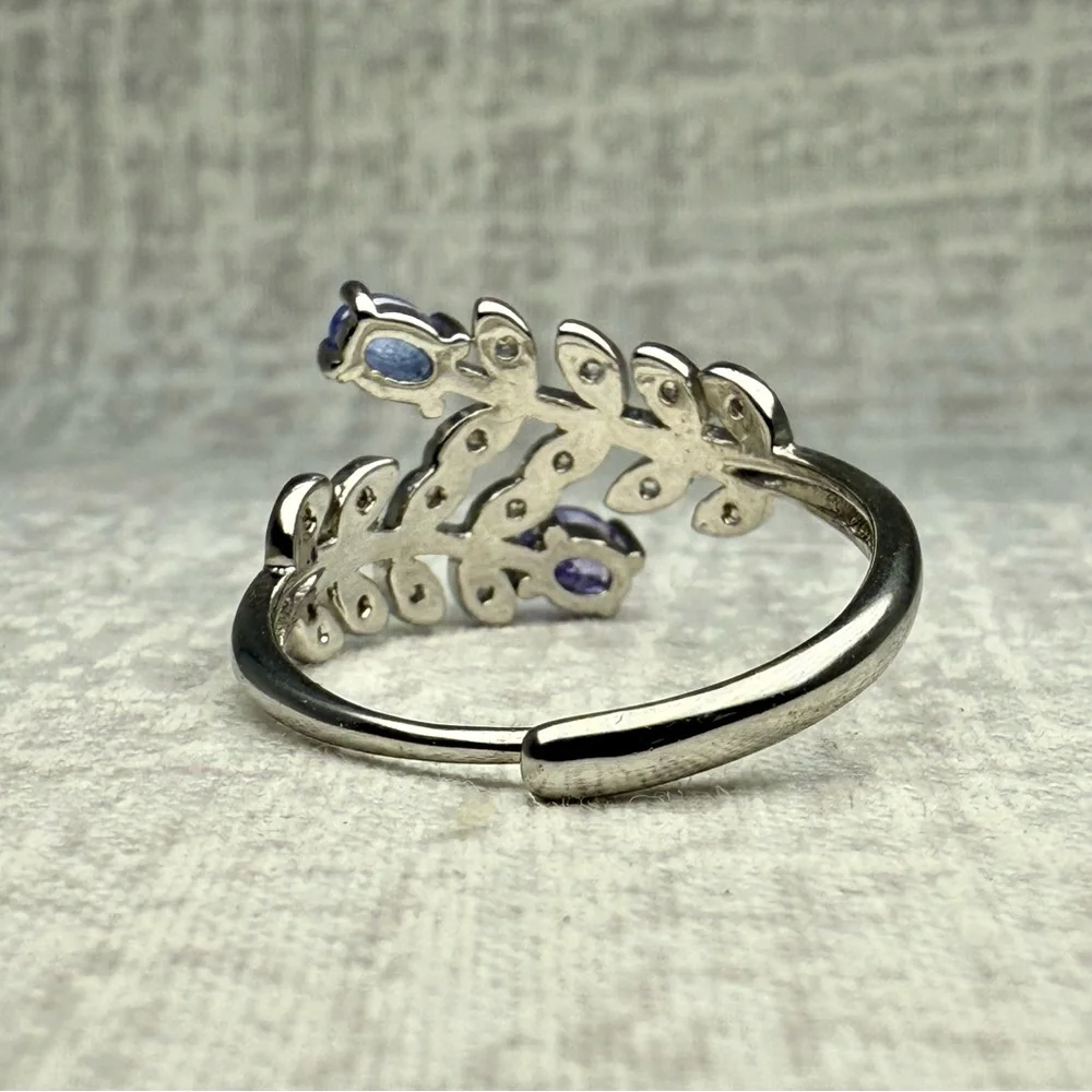 NWT Silver-Plated Tanzanite Leaf Ring, Adjustable - Picture 3 of 4